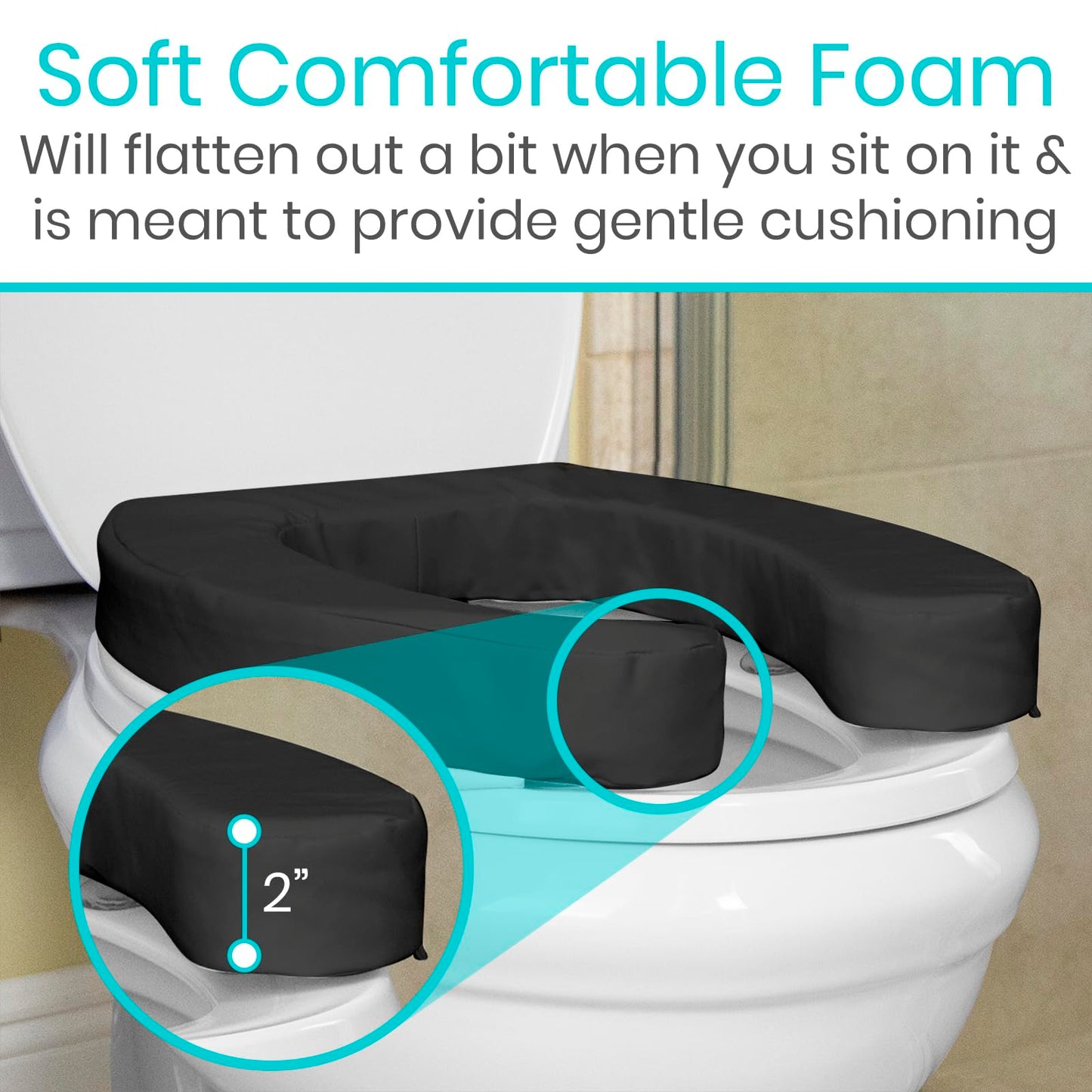 (Black) Vive Toilet Seat Cushion For Pain Relief